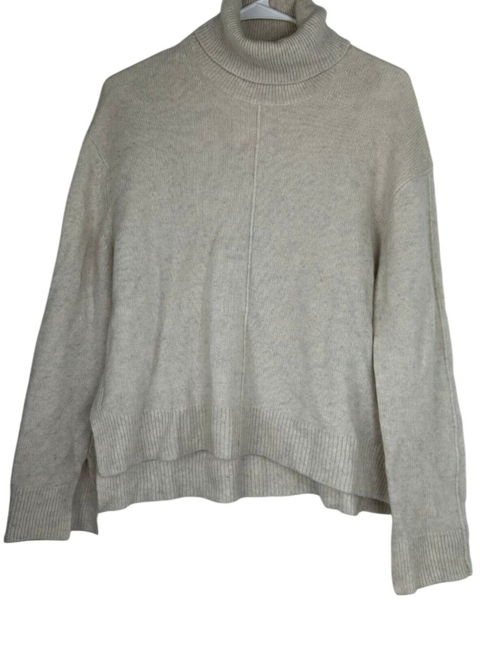 AQUA Women's Size Large Beige 100% Cashmere Sweater Long Sleeve Turtleneck